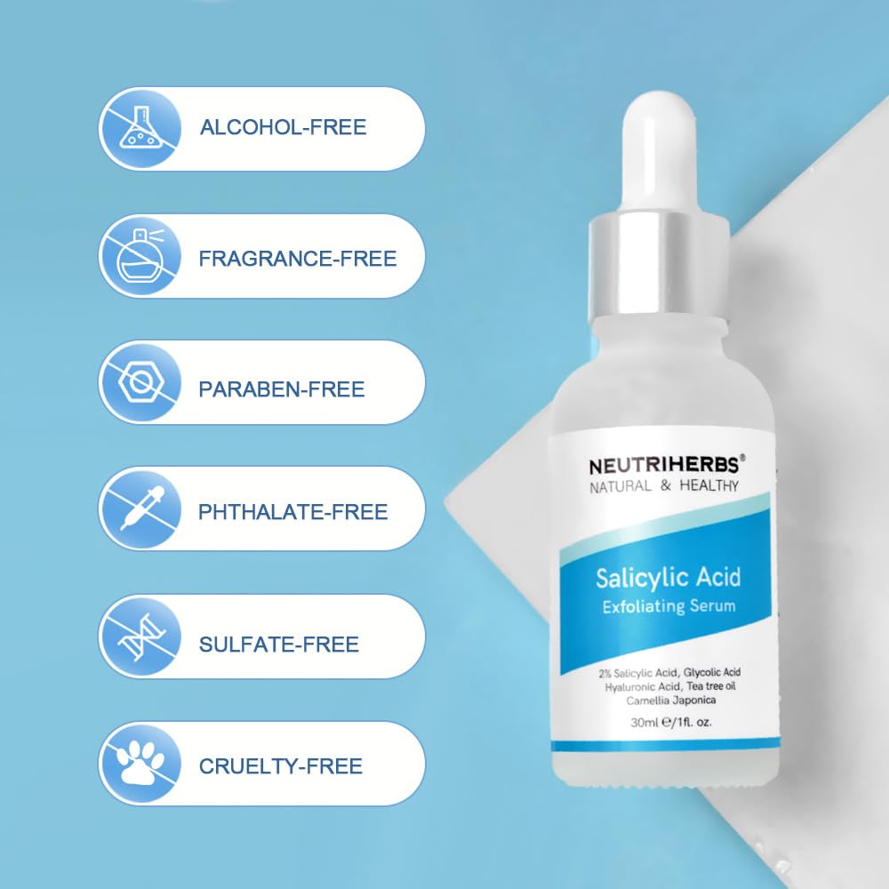NEUTRIHERBS Suero exfoliante de ácido salicílico, poros sin obstrucciones y minimizados, suero facial para piel grasa y propensa al acné – 1 onza