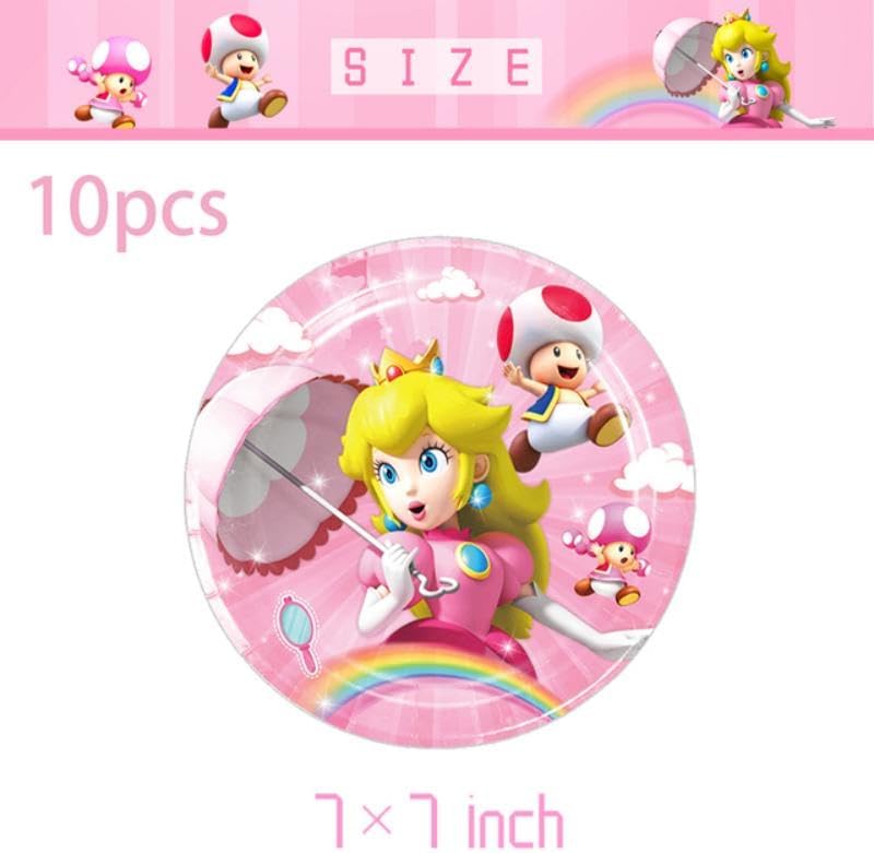 131 piezas de vajilla de fiesta de melocotón princesa para Mario, 50 calcomanías, 20 platos, 20 servilletas, 10 cuchillos, tenedores y cucharas, 10