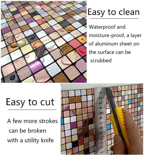 XUANINY Azulejos de protección contra salpicaduras para cocina, baño, chimenea, mosaico de aluminio metálico autoadhesivo (11.81 x 11.81 pulgadas)
