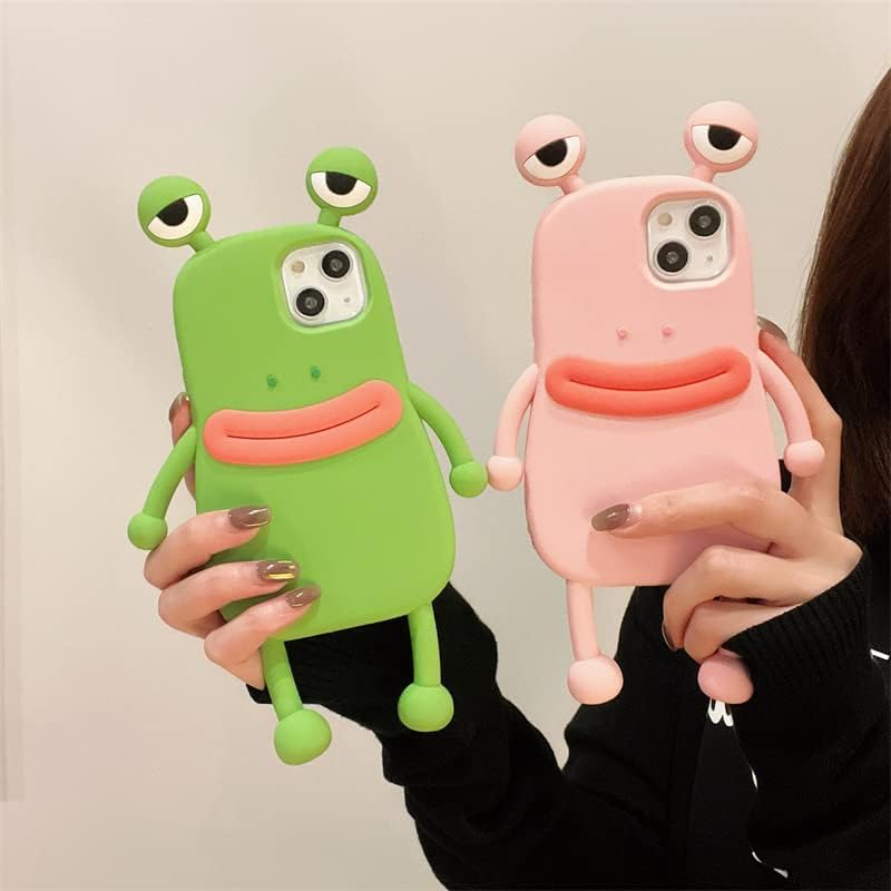 Funda para teléfono con boca de salchicha de perro caliente, ojos grandes, rana verde, rana rosa, funda de teléfono de goma de silicona TPU suave