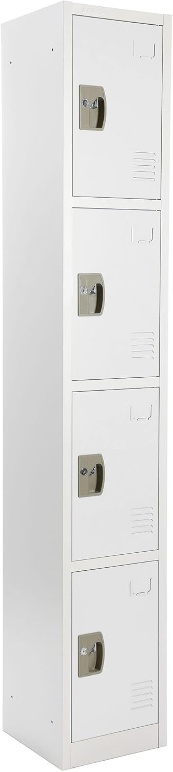 AdirOffice Armario escolar grande con 4 puertas y 4 ganchos, armario de almacenamiento de metal ideal para escuela, garaje, armarios de oficina (4