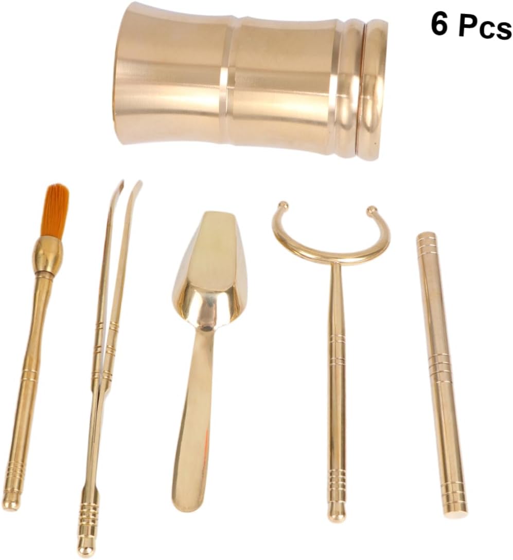 YARNOW 6 1 Gong Fu Herramientas de té Ceremonia Herramientas Matcha Cepillo Kit de herramientas de té Cilindro de cobre Juego de herramientas de té