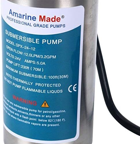 Amarine – Bomba de agua sumergible de 24 V CC para pozos profundos, 3.2 GPM 4 pulgadasenergía alternativa con batería solar de acero inoxidable,