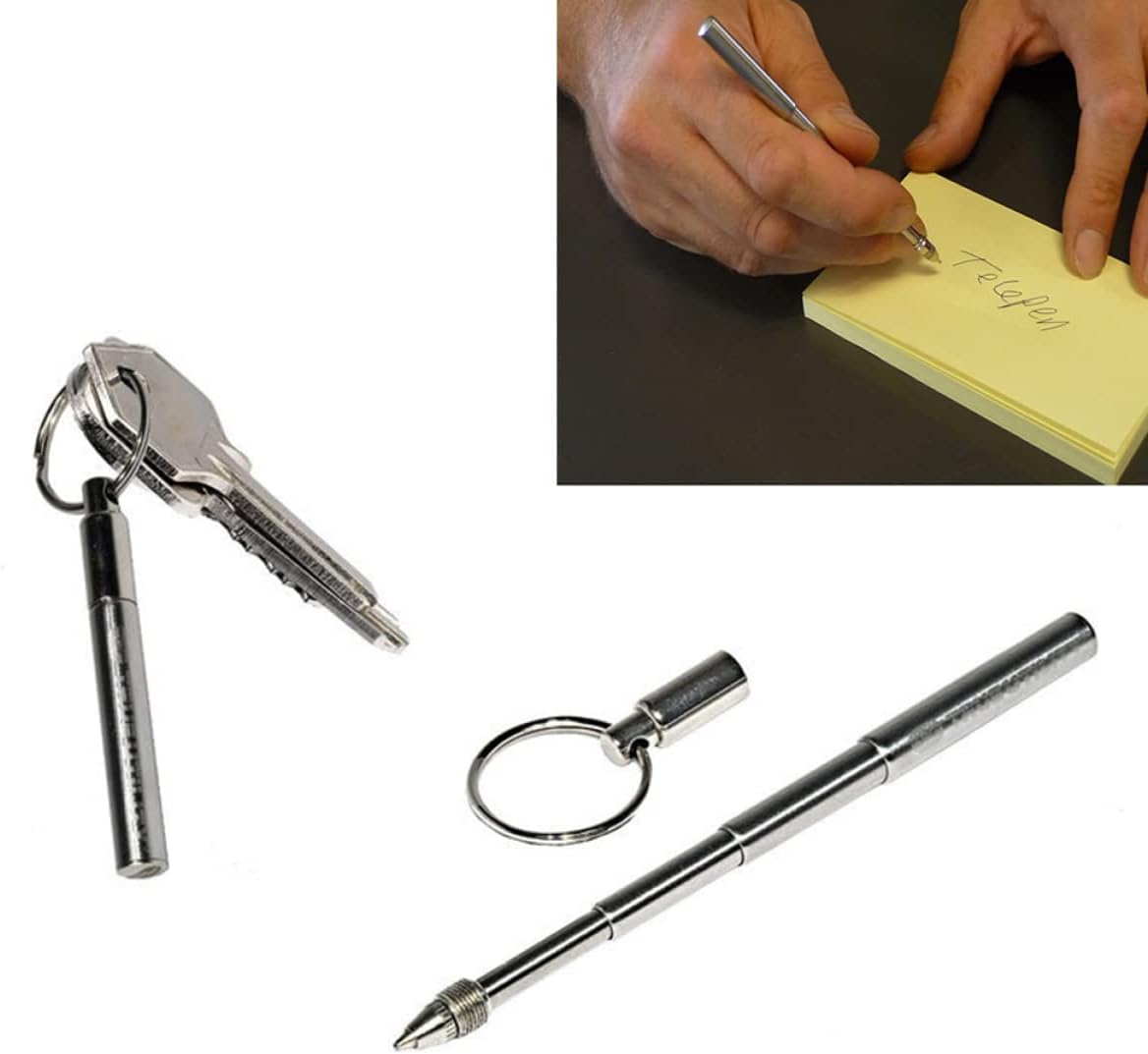 STOBOK Llavero telescópico, bolígrafo telescópico, bolígrafo telescópico, mini herramienta de metal, bolígrafo de acero inoxidable, bolígrafo con