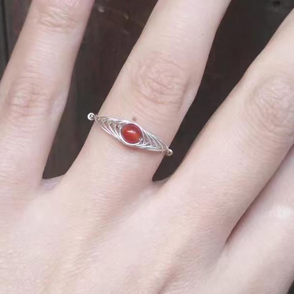 Genuine Gemstone 925 Sterling Silver Moonstone Labradorite Pink Quartz Amethyst Peridot Turquoise ect Chakra Ring (Red Agate, 9)