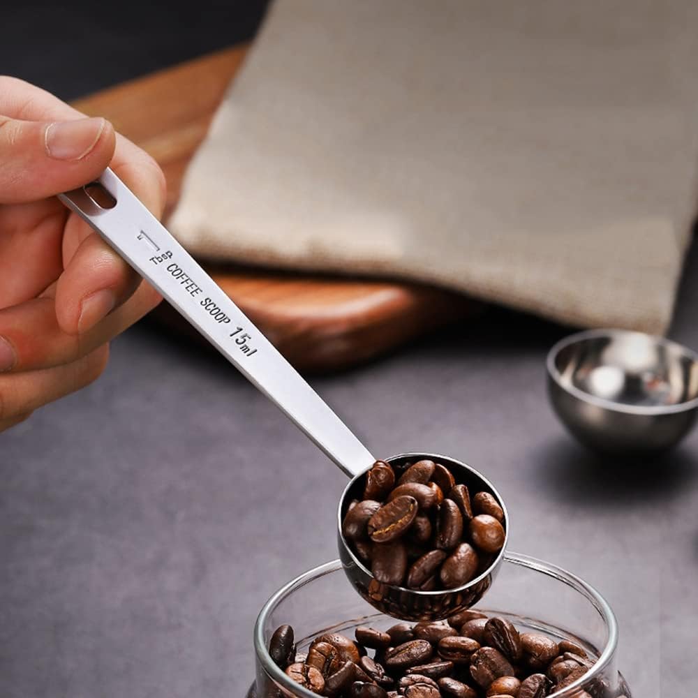 Cuchara de café de mango largo, 2 cucharadas, cuchara medidora, 2 cucharadas, cuchara de café de acero inoxidable para café molido, té, azúcar,