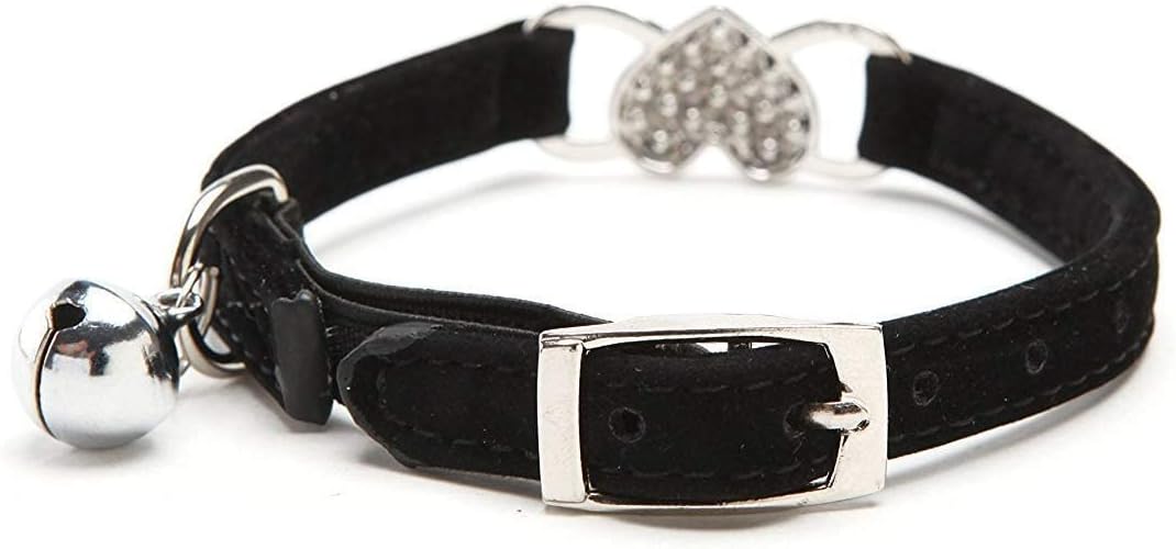 chukchi corazón Bling collar de gato con cinturón de seguridad y campana 811pulgadas, xs, Negro y rosado