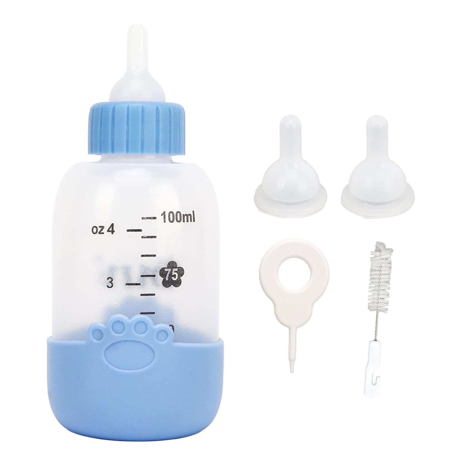 Botella de leche para mascotas, botella de lactancia de silicona transparente universal con 3 pezones para cachorros (azul)