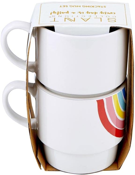Slant Collections Juego de 2 tazas apilables de cerámica para cafété, 14 onzas, arcoíris