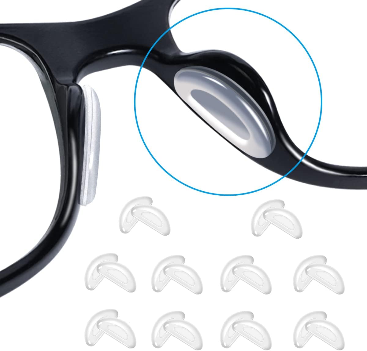 10 pares de almohadillas de nariz antideslizantes y suaves, almohadillas de silicona para la nariz para gafas (transparente0.079 pulgadas)