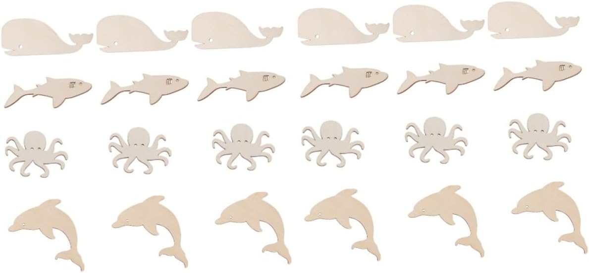 EXCEART 48 piezas de astillas de madera de animales marinos ballena de madera de animales marinos rebanadas de madera decoración delfín adornos de