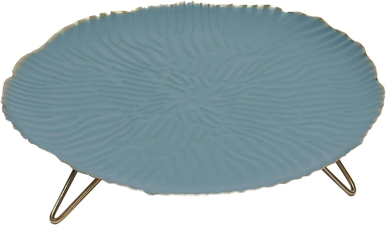 Efavormart – Bandeja de metal para servir postres de 12 pulgadas, color azul polvoriento, con patas onduladas, pedestal para tartas de boda,