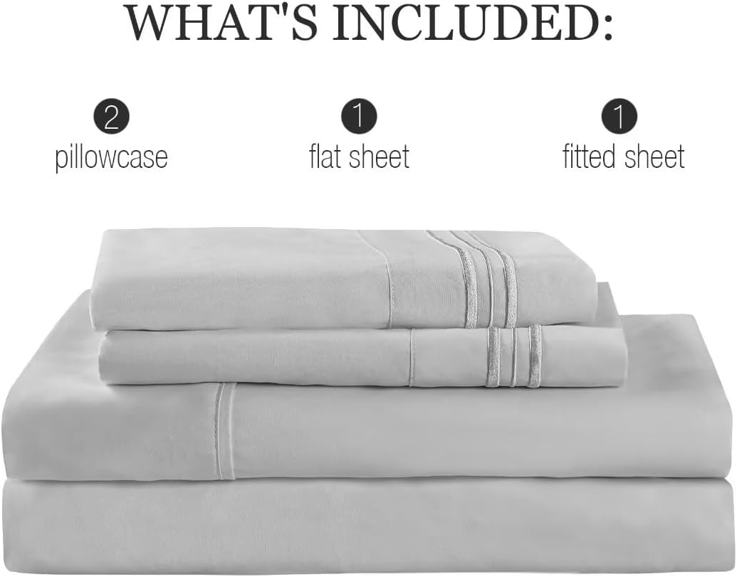Juego de sábanas de tamaño matrimonial, color gris claro, sábanas bajeras y fundas de almohada, 4 piezas de microfibra de enfriamiento suave para