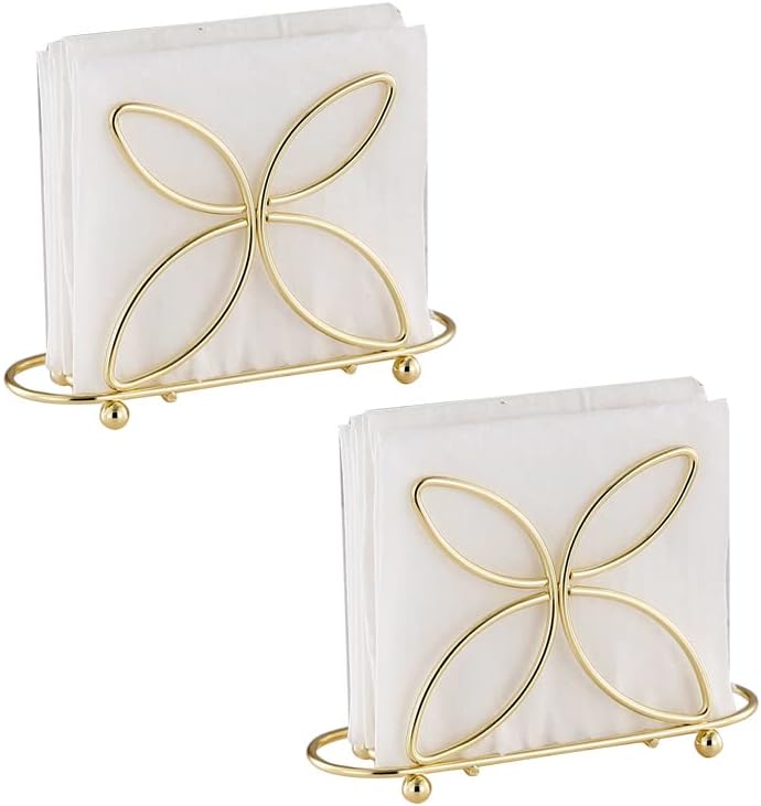 Servilleteros para mesa, juego de 2 servilleteros dorados, dispensador de pañuelos independiente de metal con diseño de mariposa, organizador de