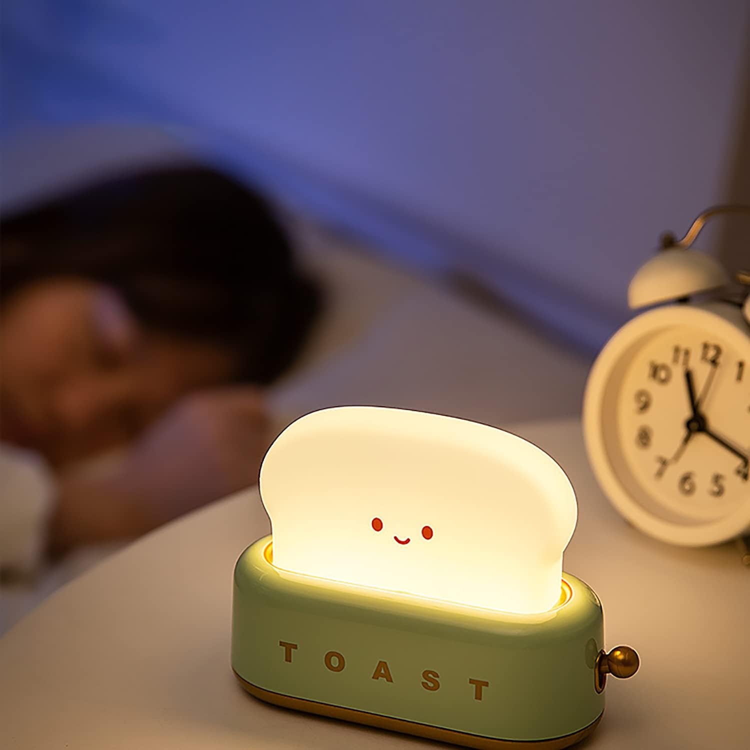 Bonita lámpara de tostadora para decoración de escritorio, pequeña luz LED regulable para tostadas y pan, luz nocturna recargable, luz portátil con