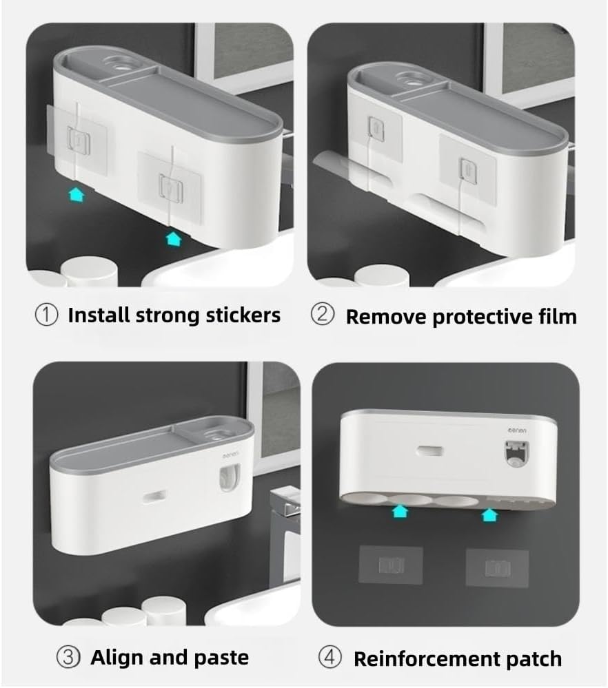 Soporte para cepillos de dientes montado en la pared, soporte para cepillos de dientes de pared con dispensador de pasta de dientes, soporte