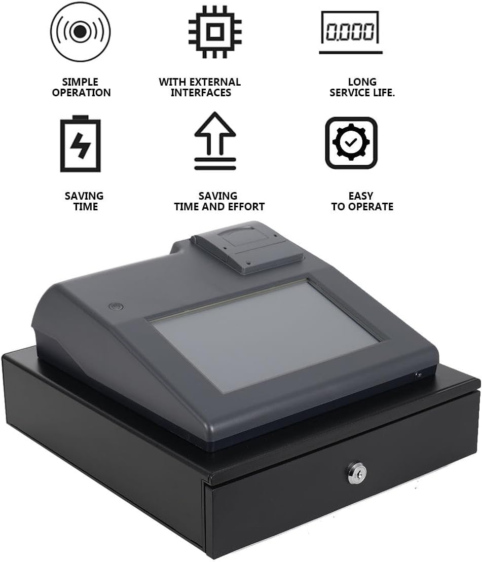 ECUTEE Caja registradora electrónica 9 con pantalla táctil completa, sistema POS con impresoras de recibos y diarios para pequeñas empresas,
