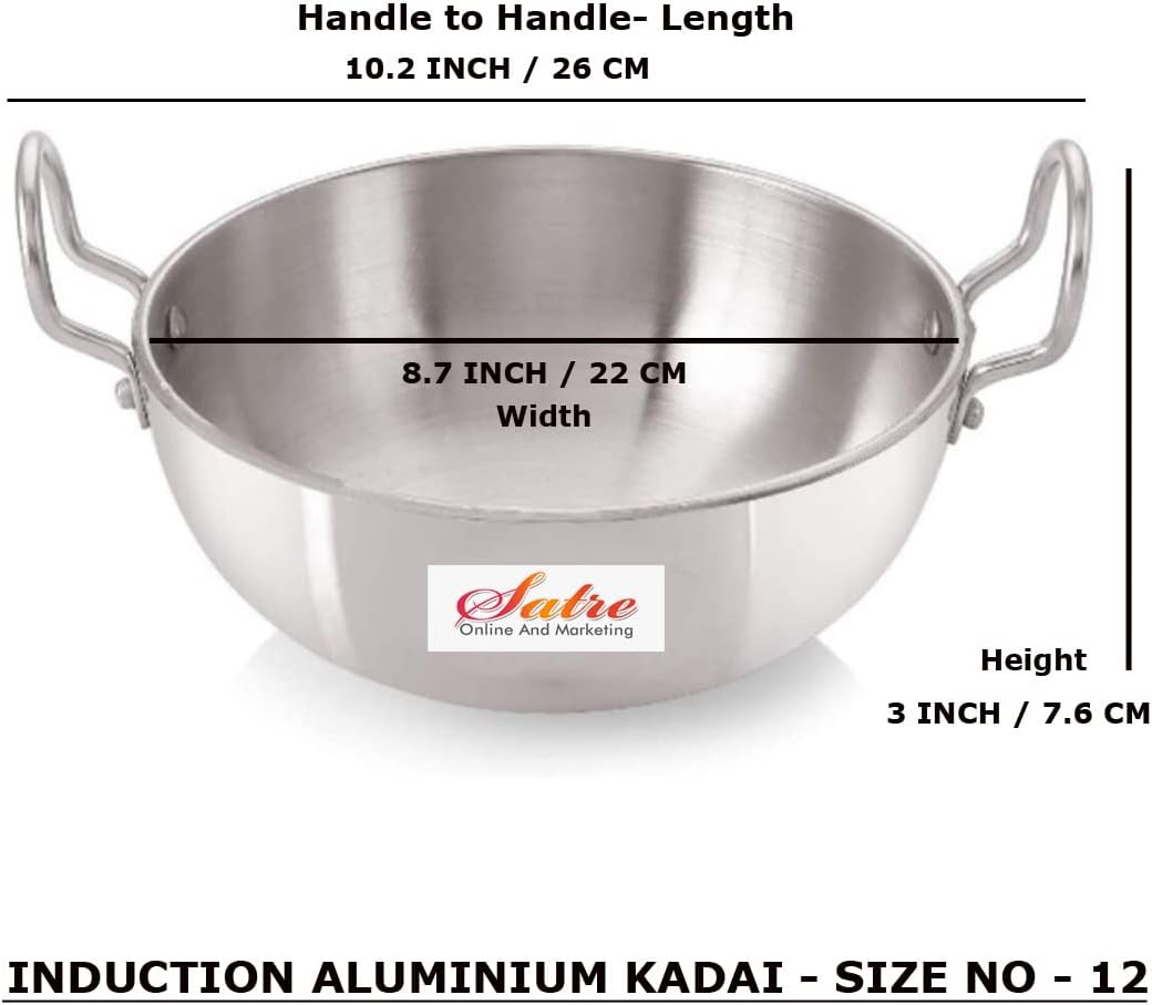 Satre Online and Marketing Aluminio Kadhai Tamaño No-12 con Hindalco Aluminio Tadka Pan Tamaño No-6 (Paquete de 2)