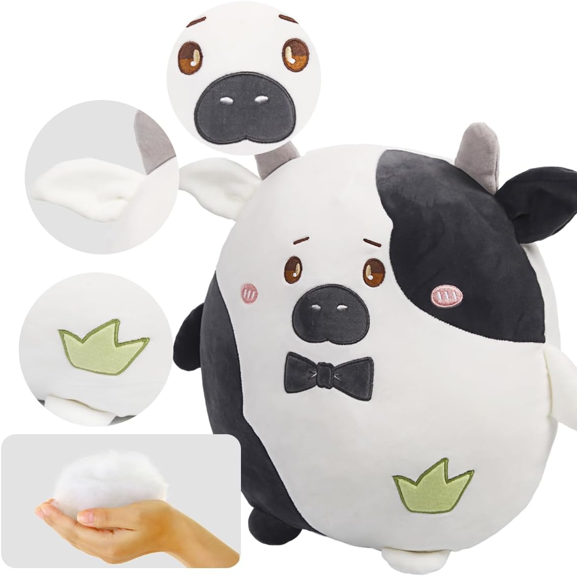 ARELUX Almohada suave de peluche de anime de vaca blanca y negra de 18 pulgadas, lindo juguete de peluche kawaii, decoración de habitación,