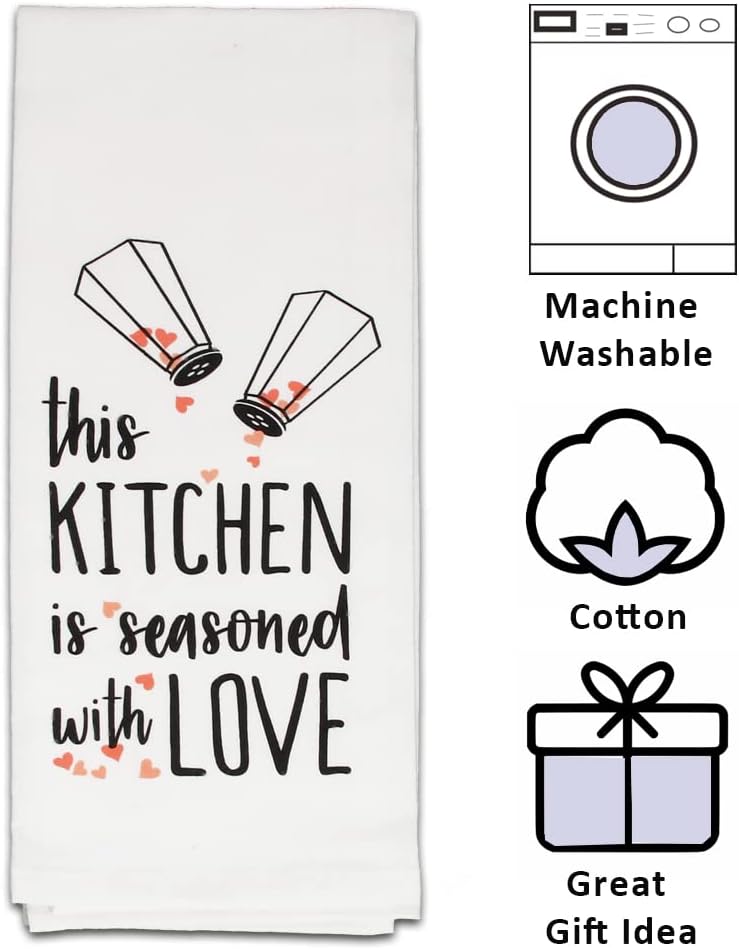 fillURbasket Lindo juego de toallas de cocina divertidas con refranes inspiradores para el hogar, familia, amor y horneado, 5 toallas de saco de