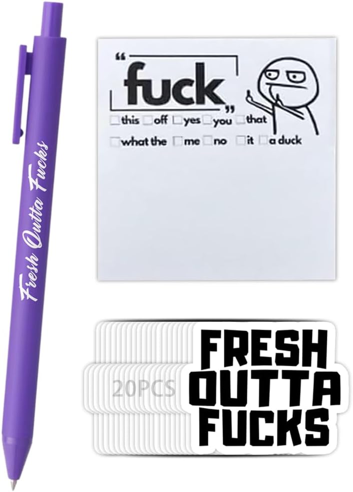 Fresh Outta Fucks – Juego de notas adhesivas y bolígrafo, divertidos suministros de oficina, regalos de elefante blanco para amigos, compañeros de