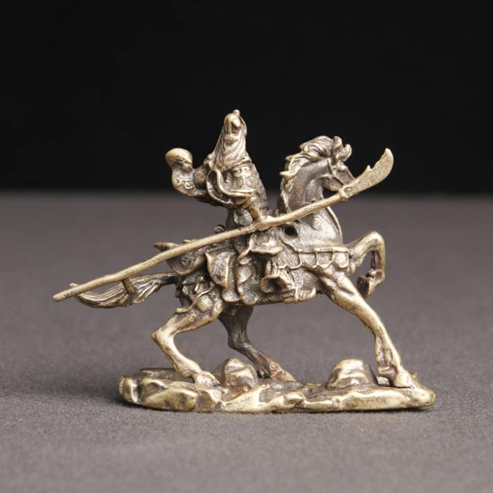 ULTNICE Regalos chinos de Feng Shui de latón para montar a caballo Figuritas de escritorio Lucky Horse Riding Estilo Artístico Decoración Guan Yu