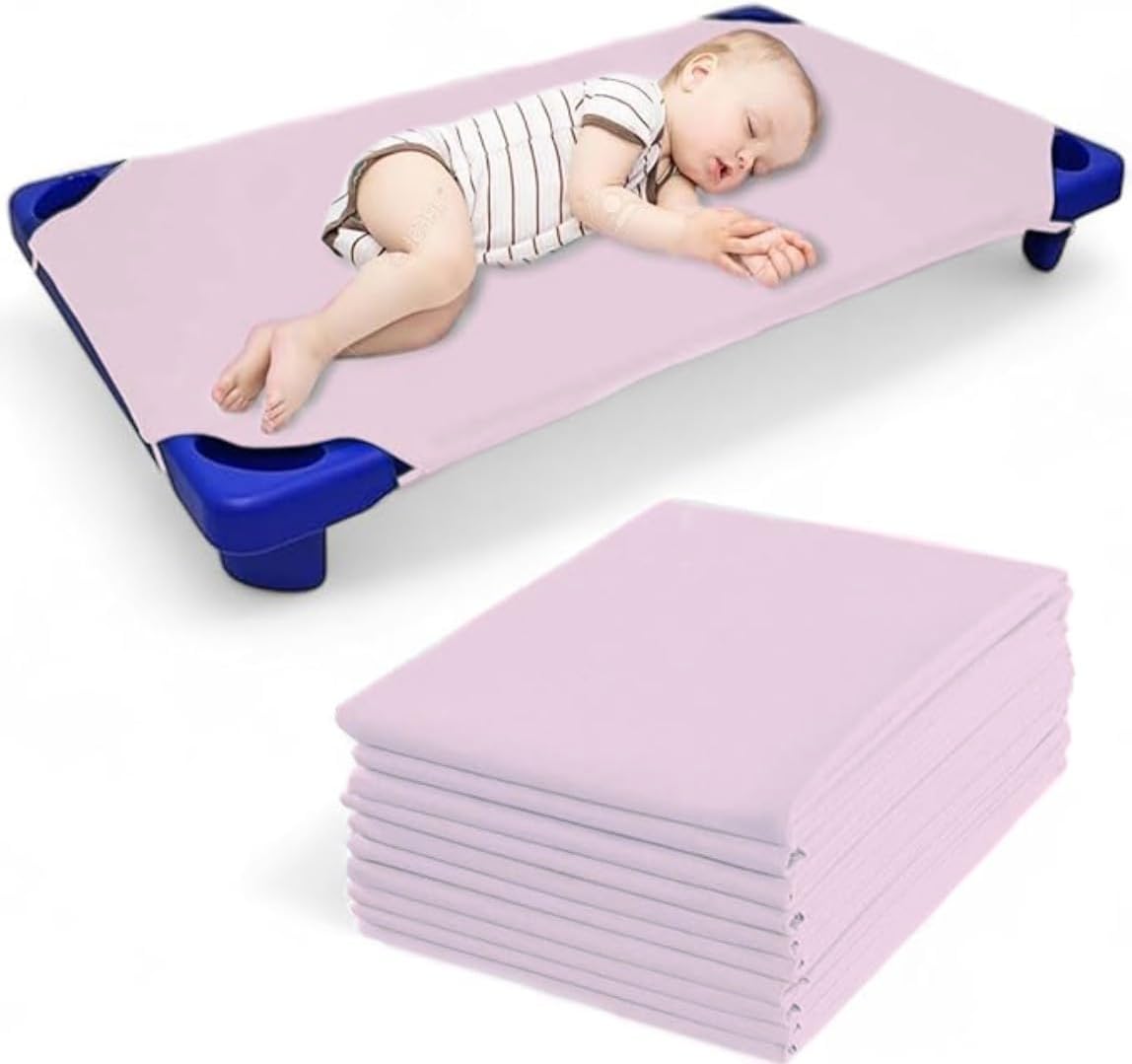 Paquete de 6 sábanas para cuna preescolar para guardería, tela de mezcla de poliéster con esquinas elásticas para cunas que se adaptan a 22 x 40