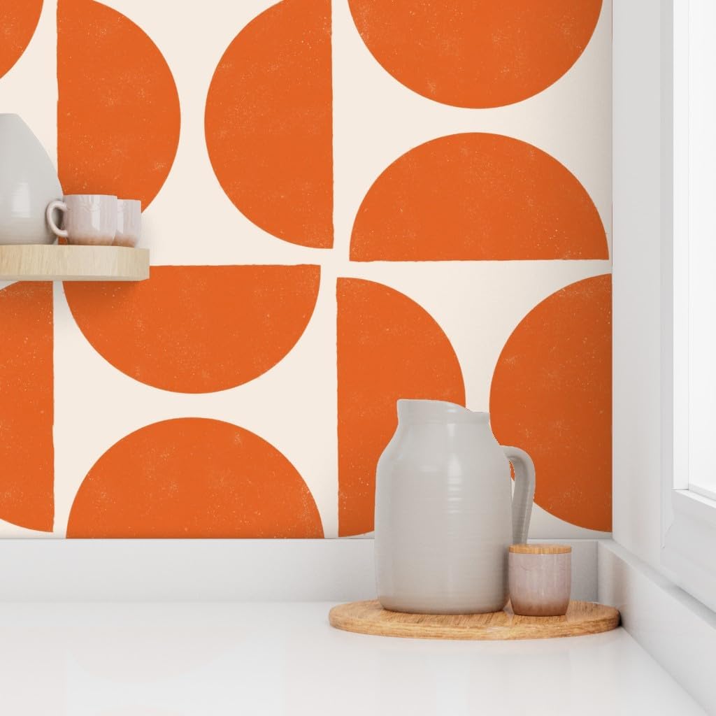 Spoonflower Papel tapiz autoadhesivo de 3 x 2 pies – formas retro geométricas a gran escala MCM minimalismo personalizado extraíble