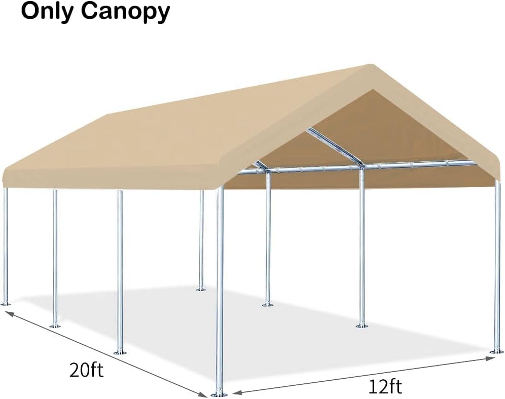 Rutile – Toldo de repuesto para cochera, de 12 x 20 pies, para cochera, con bolas de bungees, color beige (solo la cubierta superior, el marco no