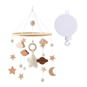 Brazo de madera móvil, campana de viento para recién nacido, con forma de estrella, campana de cuna giratoria para todas las cunas, decoración de la Brazo de madera móvil, campana de viento para recién nacido, con forma de estrella, campana de cuna giratoria para todas las cunas, decoración de la