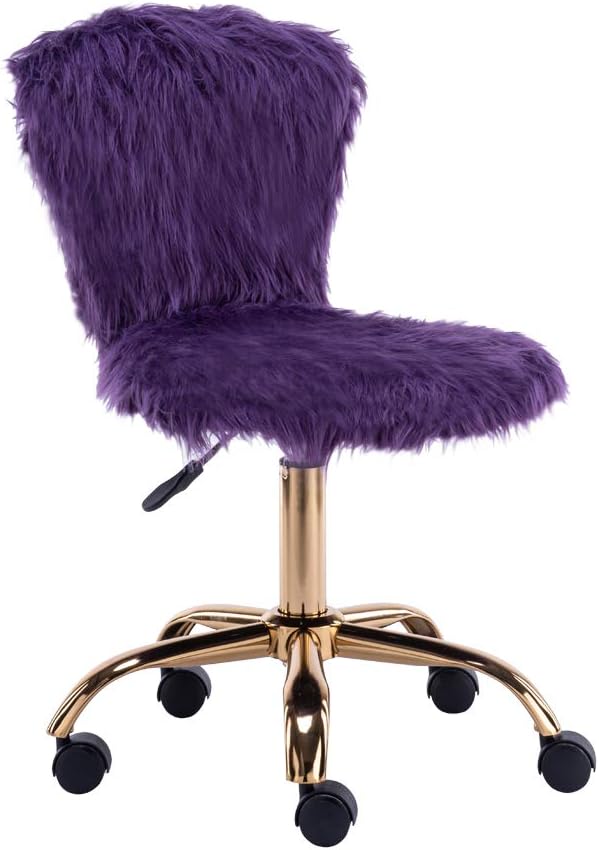 GIA Silla de tocador pequeña giratoria ajustable con respaldo medio con piel sintética, color morado