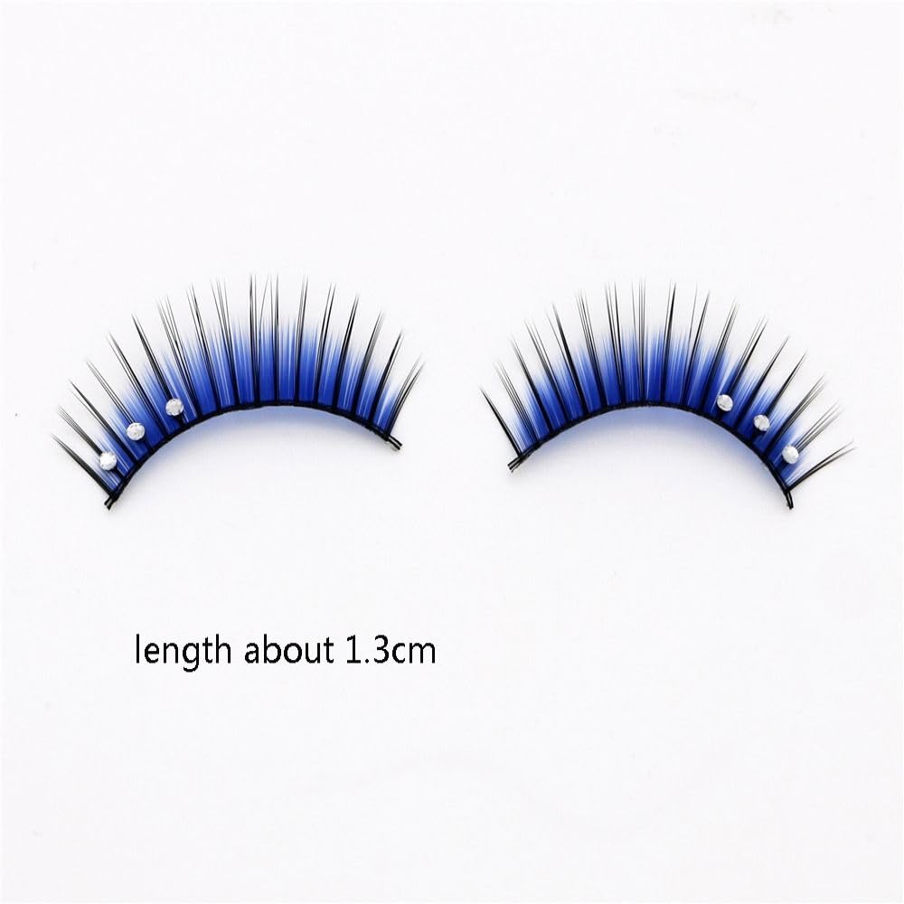 Okdeals 5 pares de pestañas con purpurina 3D de color azul esponjoso para cosplay con diamantes de imitación, pestañas de manga dramáticas azules de