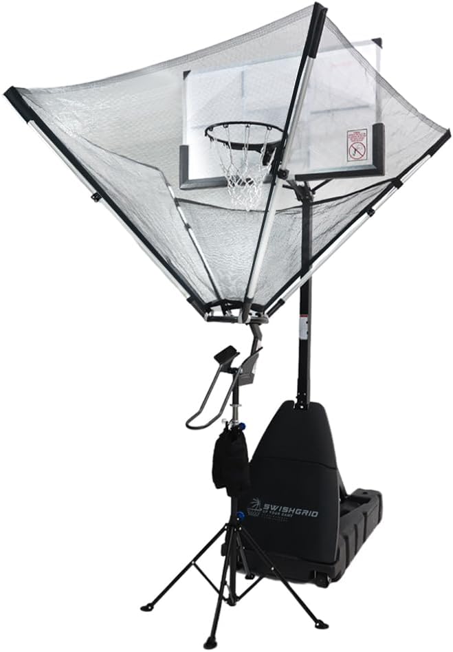 SwishGrid Máquina de retorno de rebote de baloncesto y sistema de retorno de baloncesto para fijación en el hogar y práctica al aire libre portátil