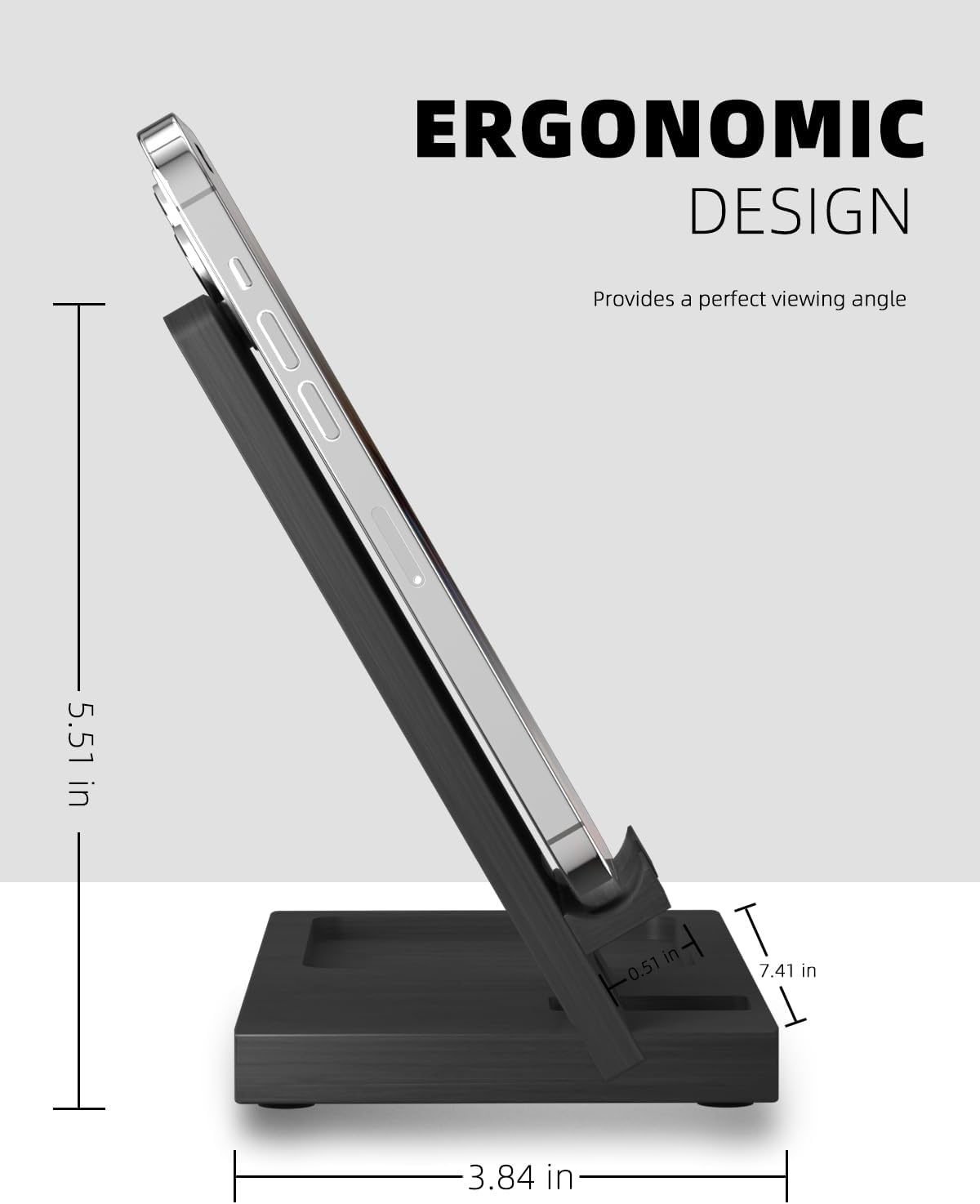 Soporte para teléfono celular, soporte portátil para teléfono, soporte transparente para escritorio (negro (con bandeja))