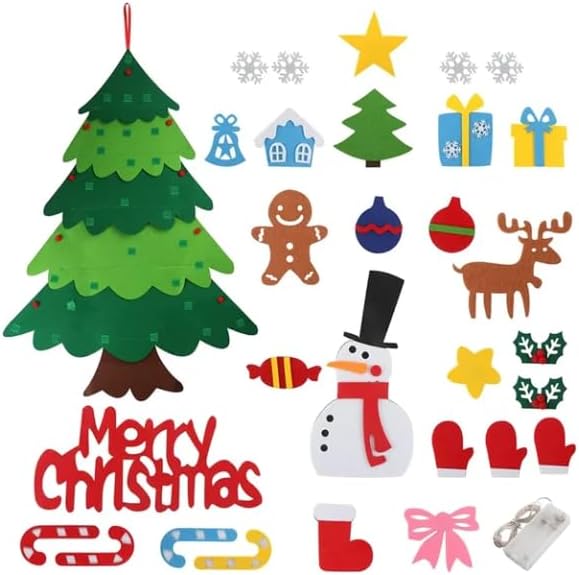 YIKSORE Árbol de Navidad de fieltro, árbol de Navidad Montessori para niños pequeños, juegos de árbol de Navidad artesanales para niños, calcomanías
