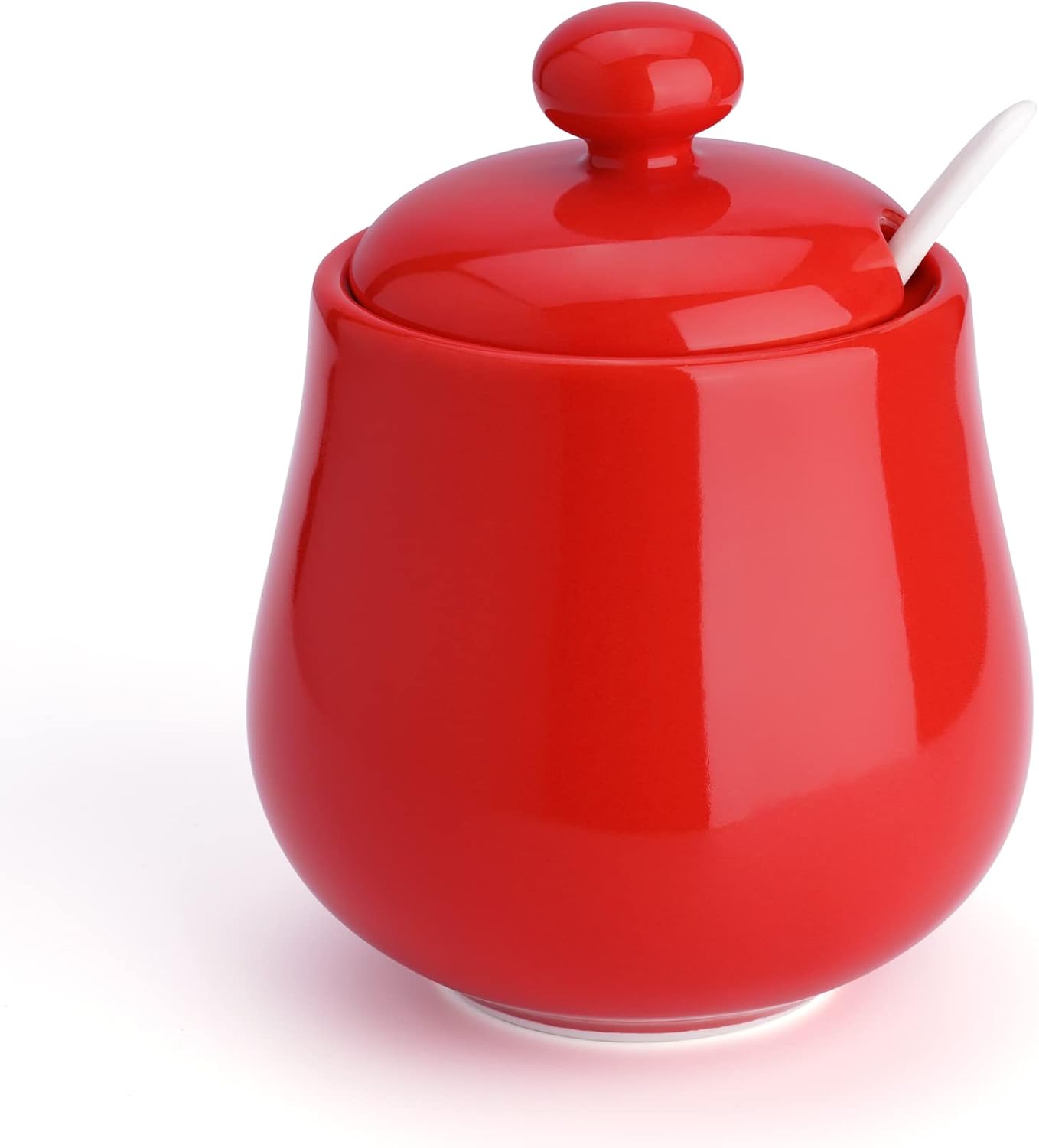 Sweese Azucarero de porcelana de 12 onzas, recipiente de azúcar con cuchara y tapa para el hogar y la cocina, rojo – 481.104