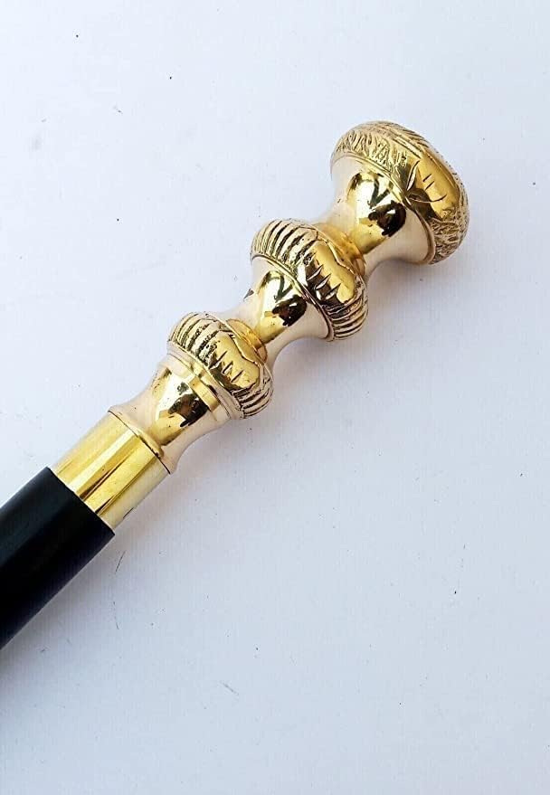 Bastón de madera vintage latón antiguo diseñador palo con perilla mango negro hecho a mano bastón