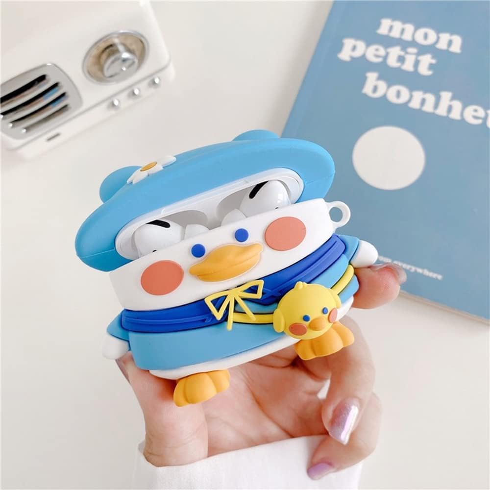 LALAPOPO Funda para AirPods, diseño divertido y encantador de dibujos animados en forma de pato, fundas de moda para niños, niñas, niños y