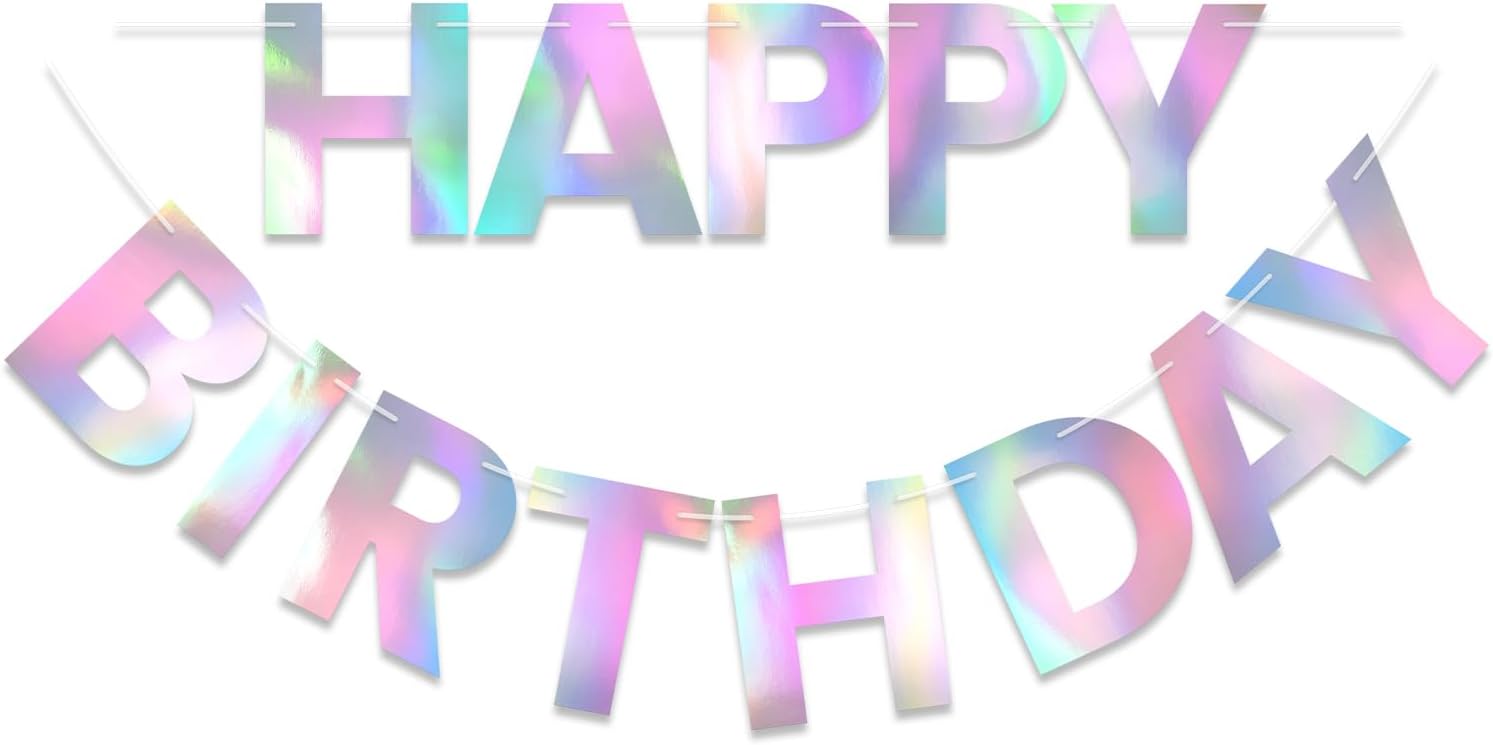 LITAUS, Cartel iridiscente de feliz cumpleaños, pre-encordado, de 9 pies, sin bricolaje, decoraciones de cumpleaños, letrero de feliz cumpleaños