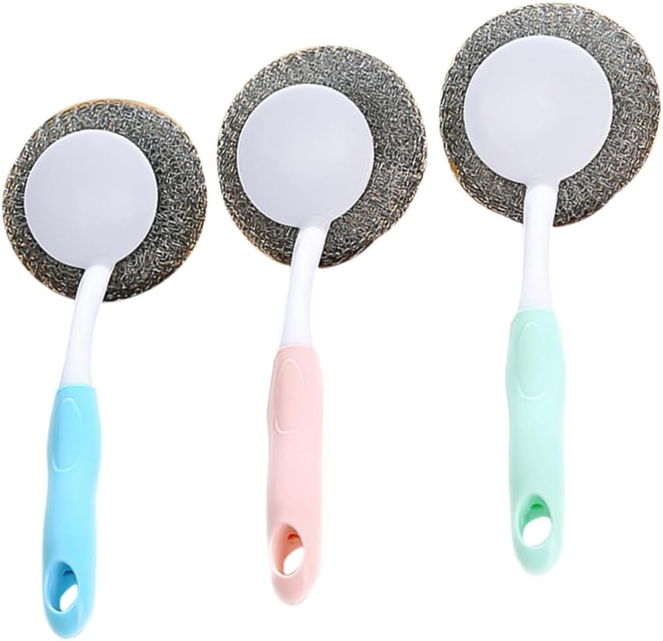Healeved Cepillo de acero inoxidable para fregador, cepillo de metal para platos, olla y platos, limpiador de utensilios de cocina con mango largo,