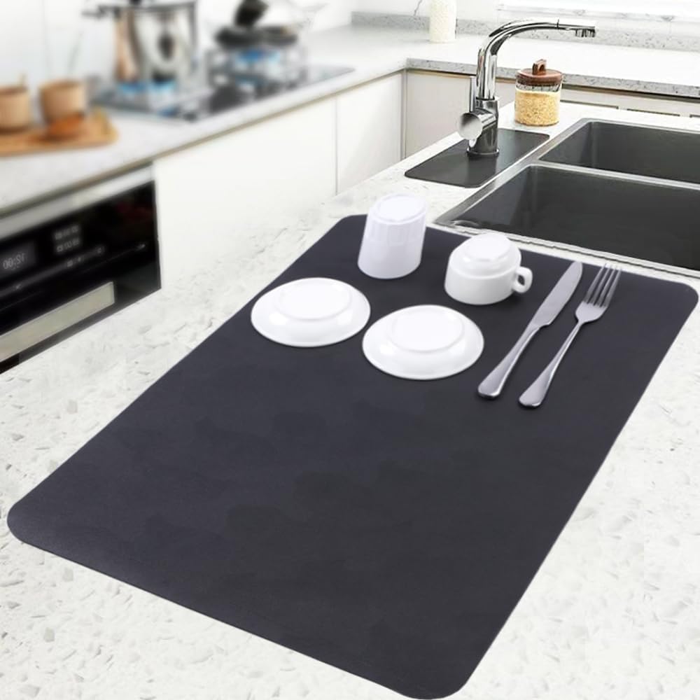 TCASH Tapete de secado de platos para encimera de cocina, tapete de drenaje de cocina, almohadilla antideslizante para secar platos con parte
