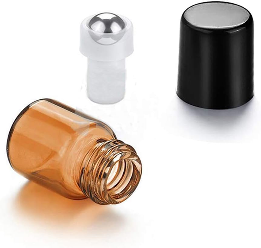 Botellas enrollables de vidrio ámbar, 100 paquetes de 0.0 fl oz-14Dram, frasco de muestra de vidrio con bolas enrollables de metal, botellas