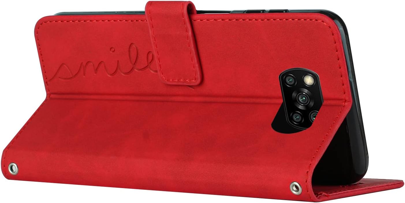 Para Xiaomi Poco X3 NFCX3  X3 Pro Flip Phone Case, Anti Drop, Anti Scratch Funda protectora, Funda protectora tipo cartera Rojo