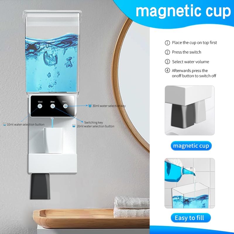 Dispensador automático de enjuague bucal para baño, dispensador de pared de lavado bucal de 23.67 onzas  23.7 fl oz con tazas magnéticas para niños