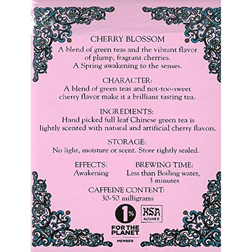 Harney & Son’s Lata de té verde de flor de cerezo, 20 sobres (1.4 onzas cada una, paquete de dos), mezcla de té verde con notas de cerezas – Paquete