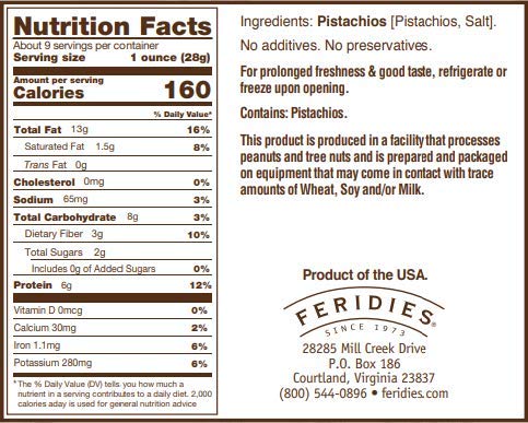 FERIDIES Pistachos salados (en cáscara) – Lata de vacío de 9 oz