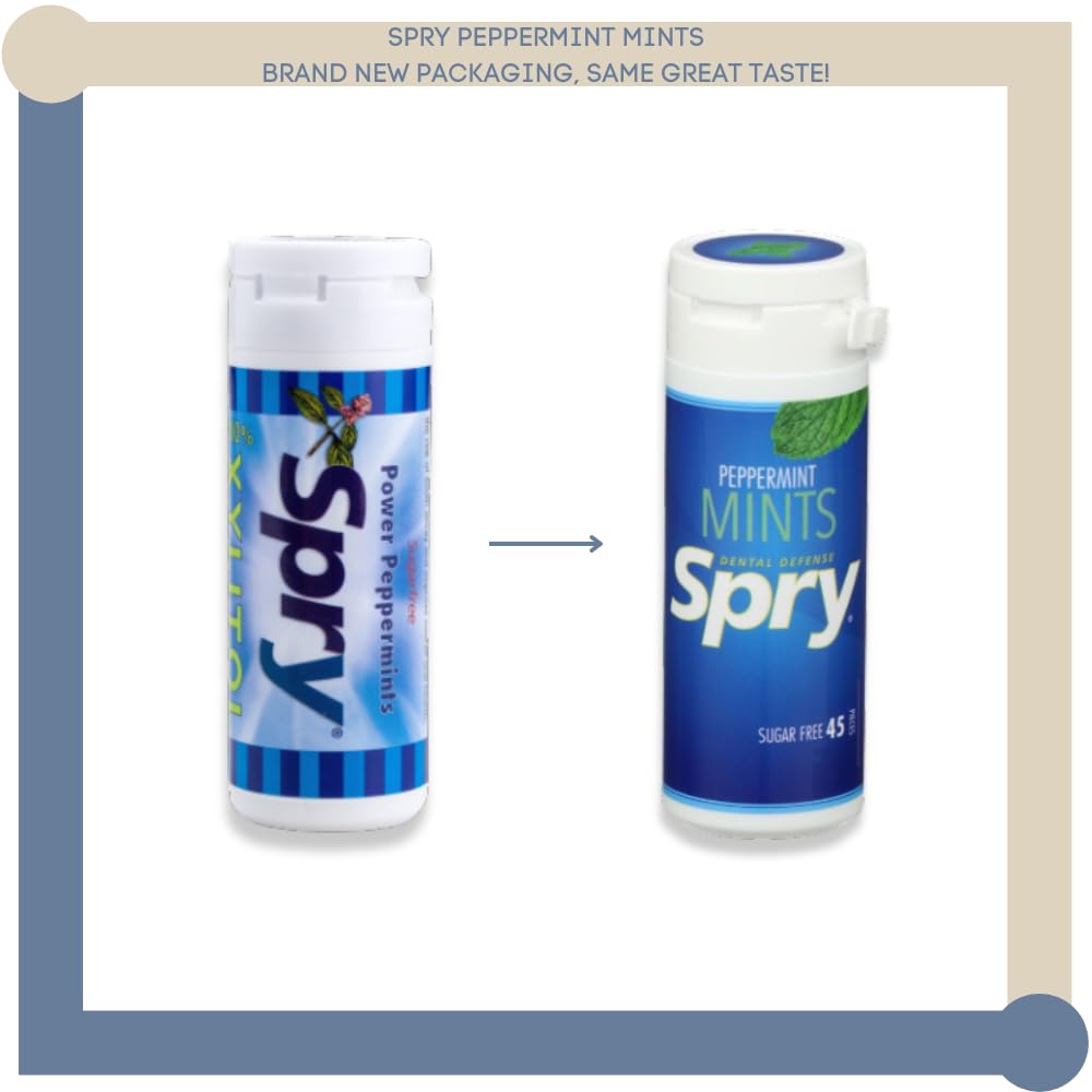 Spry – Paquete variado de 6 mentas 100% xilitol, sin azúcar, sin gluten, naturales, sin OMG para la salud bucal, cuidado de las encías, defensa