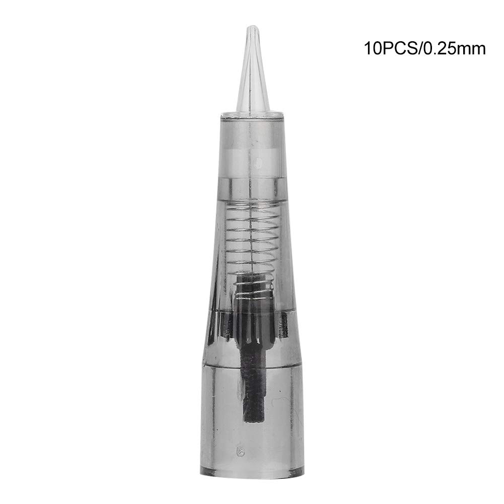 Cartuchos de aguja de tatuaje de cejas, paquete de 10 agujas de microblading sin dolor para maquillaje de cejas y labios, MTS Beauty (0.010 in)