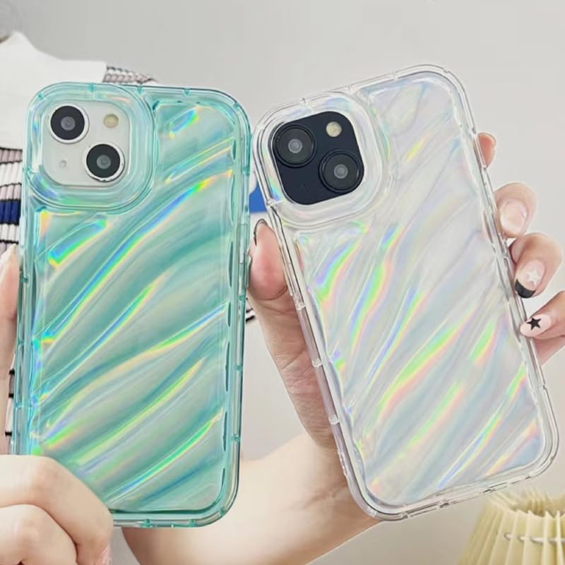 Finyosee Funda compatible con iPhone 13 Pro Max, bonita funda de lujo con diseño de patrón ondulado de agua, diseño holográfico láser de color