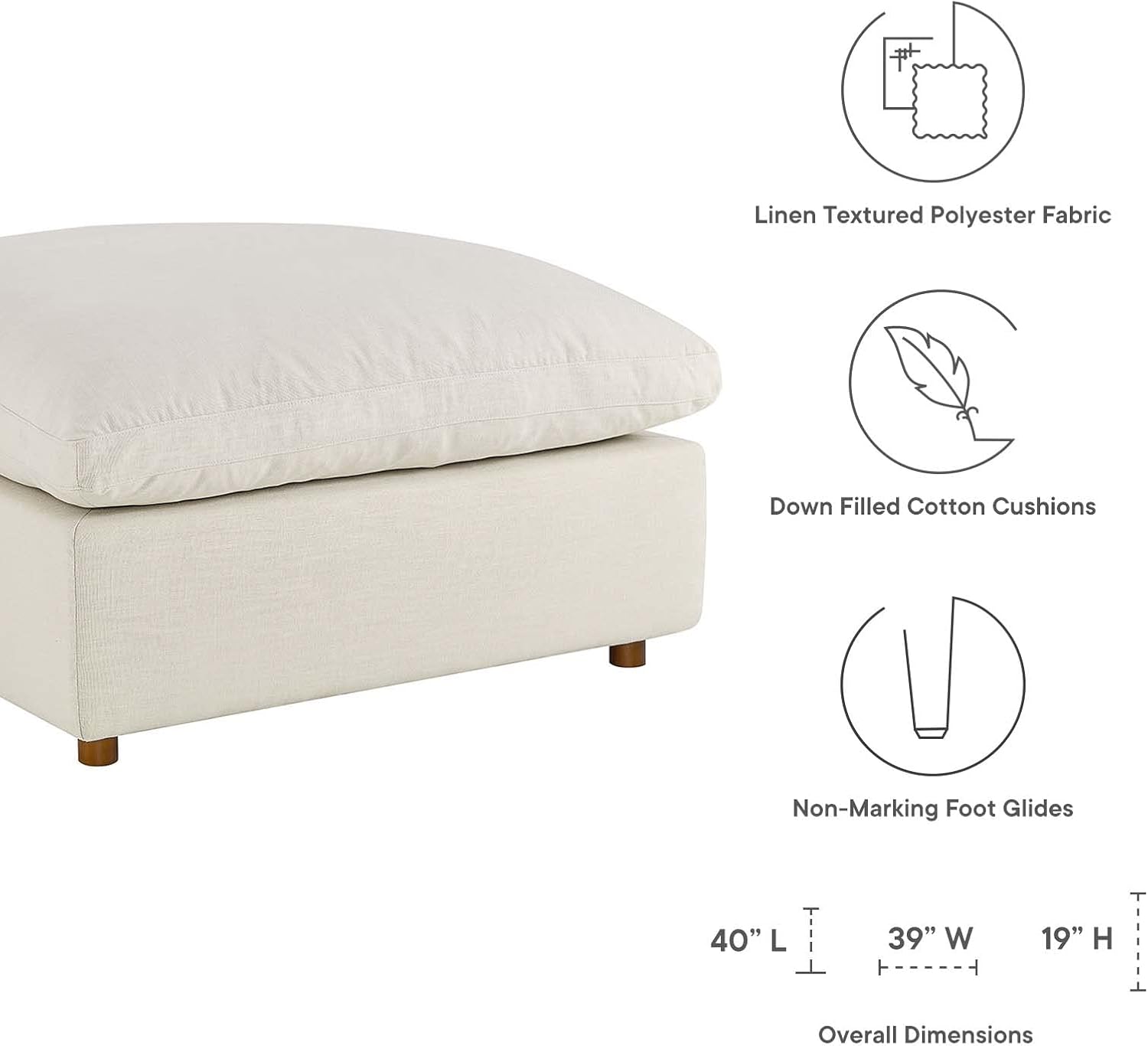 Modway Sofá modular Commix Sofá seccional tapizado con relleno de plumón otomano en beige claro